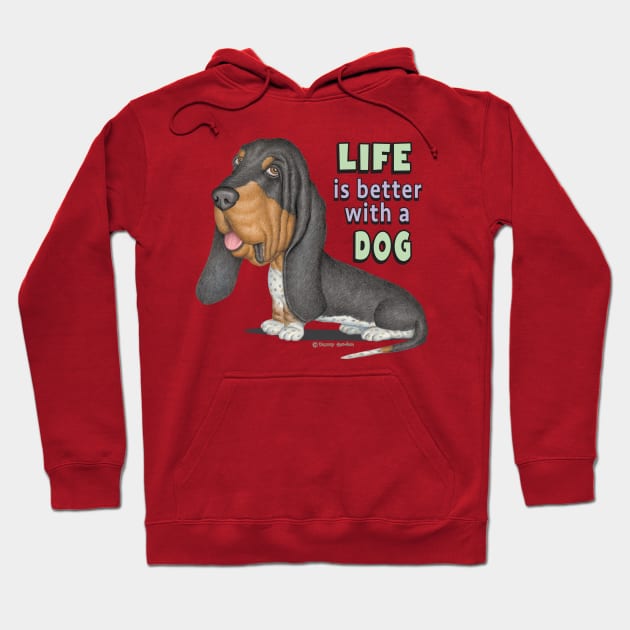 Cute Funny  Basset Hound Tri Color hound Hoodie by Danny Gordon Art